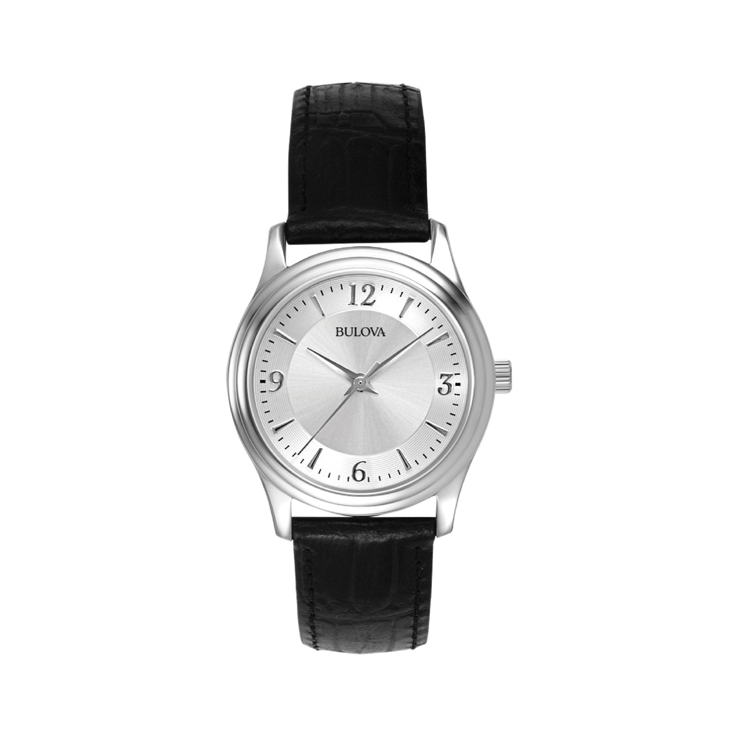 Bulova Carátula Plata, Correa Piel Negra — Dama
