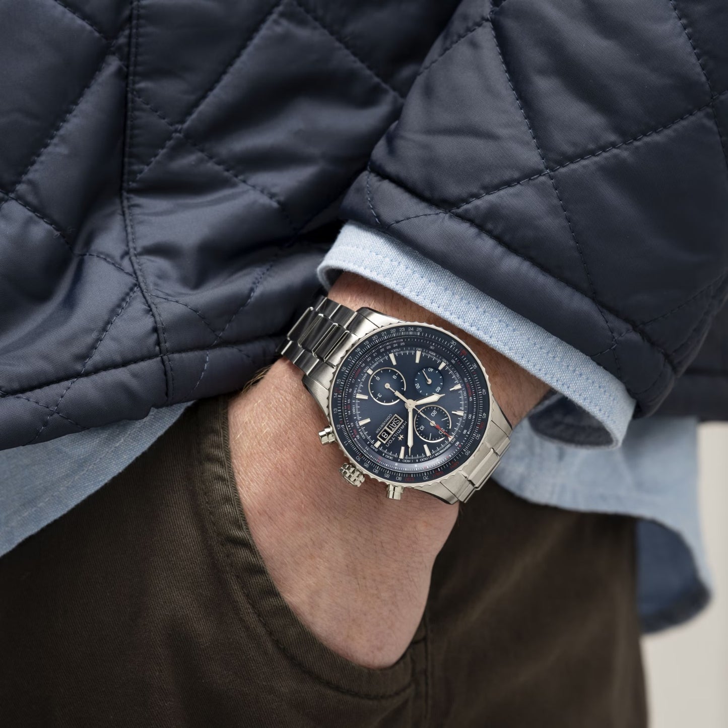 Hamilton Aviation Converter Auto Chrono, Carátula Azul — Caballero