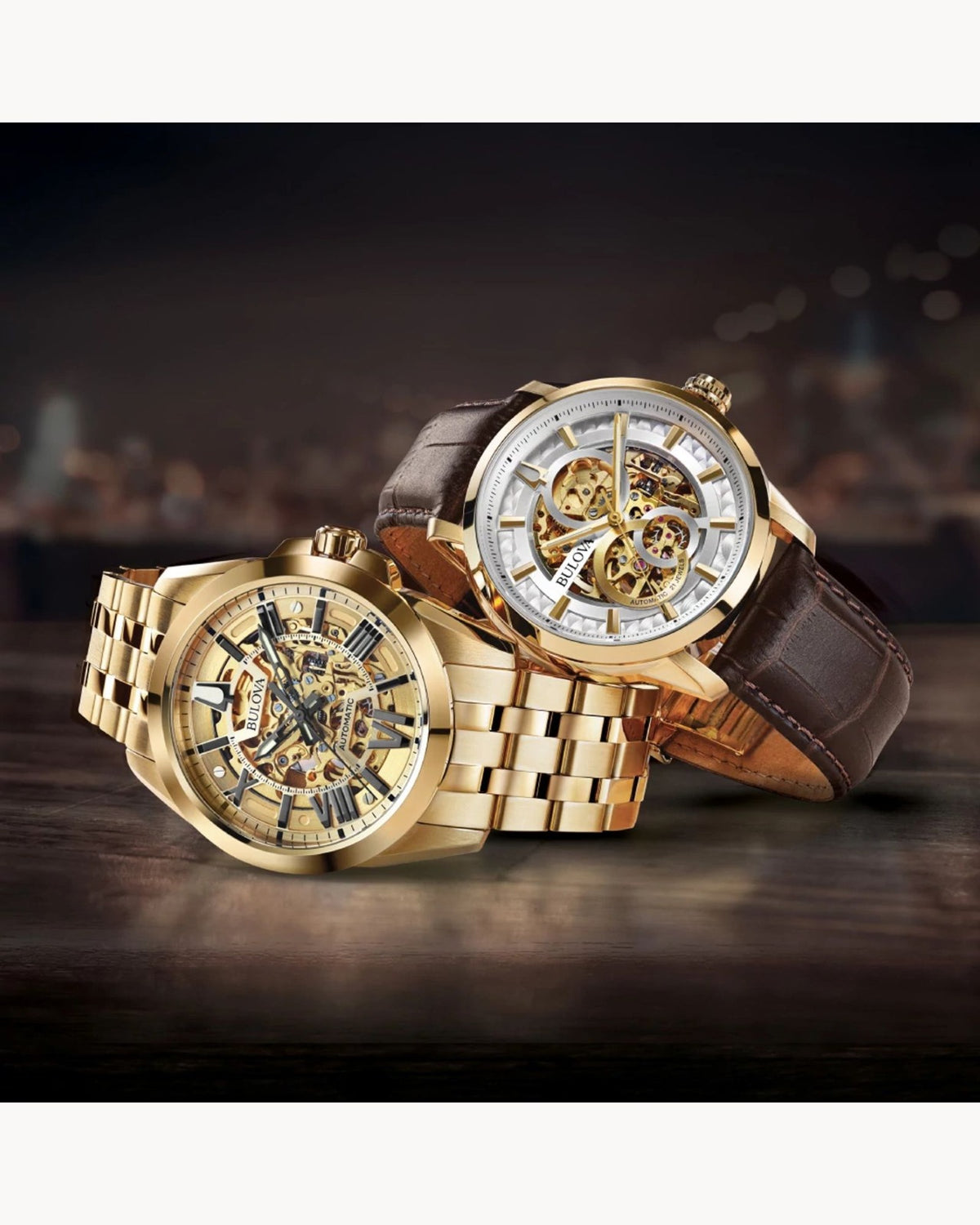 Bulova Sutton Automático, Esqueletada PVD Dorado — Caballero