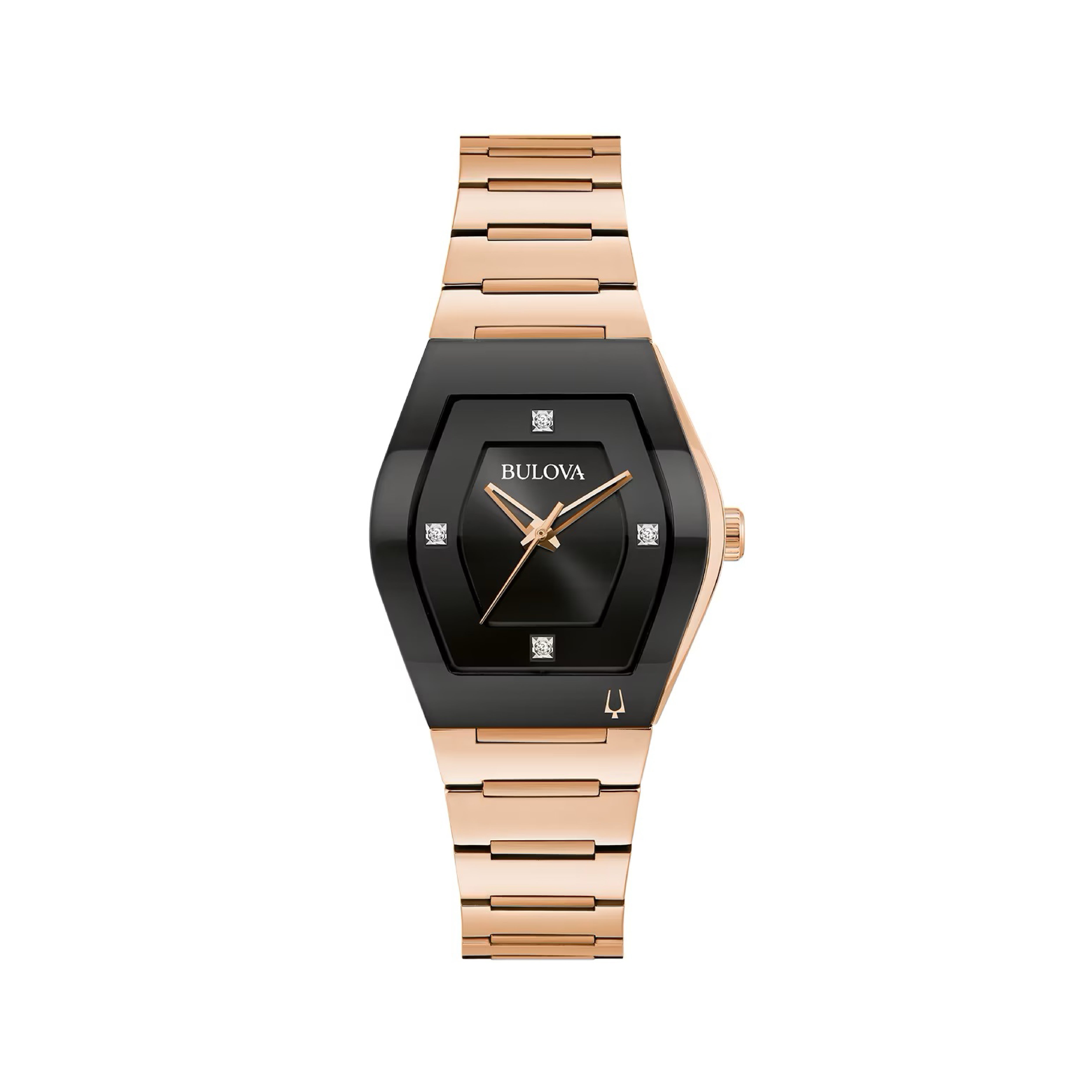 97p158 Bulova Gemini Tonneau PVD Rosa, Carátula Negra — Dama ...