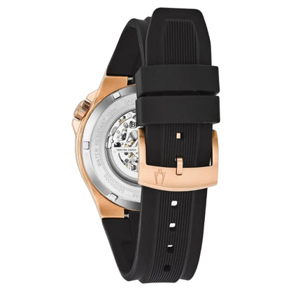 Bulova Máquina Esqueletada Negra, PVD Rosa — Caballero