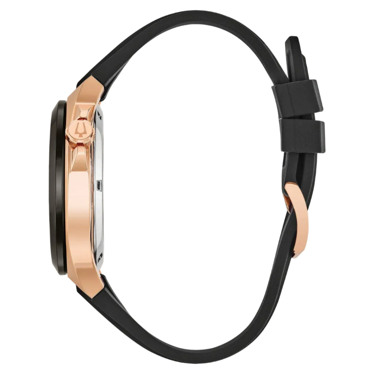 Bulova Máquina Esqueletada Negra, PVD Rosa — Caballero