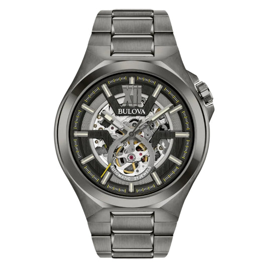 Bulova Máquina Esqueletada Negra, PVD Gris — Caballero