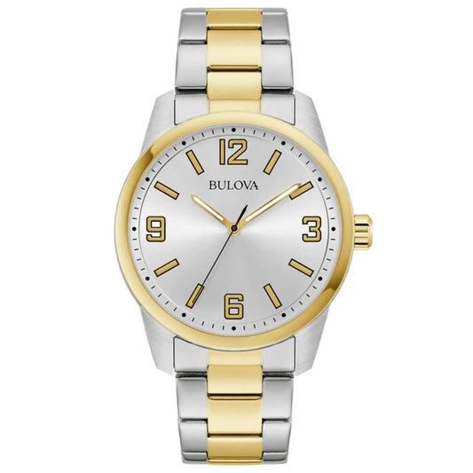 Bulova Corporate Bicolor PVD Dorado, Caratula Plata — Caballero