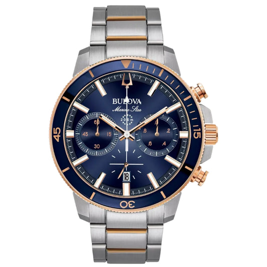 Bulova Marine Star Cronógrafo, PVD Rosa, Carátula Azul — Caballero