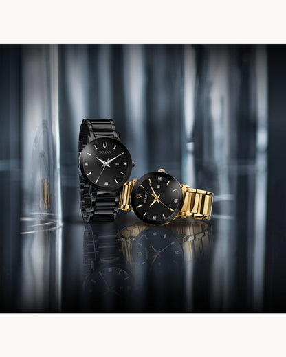 Bulova Modern PVD Negro, Diamantes — Caballero