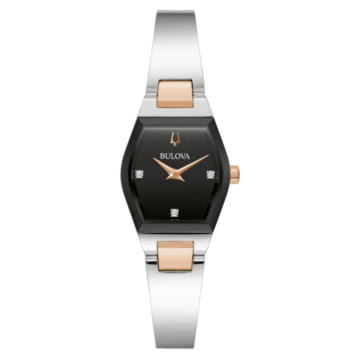 Bulova Gemini PVD Rosa, Caratula Negra con Diamantes — Dama