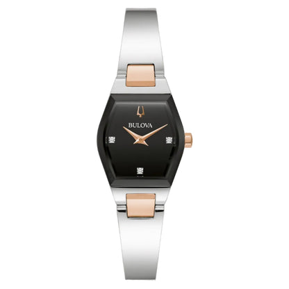 Bulova Gemini PVD Rosa, Caratula Negra con Diamantes — Dama