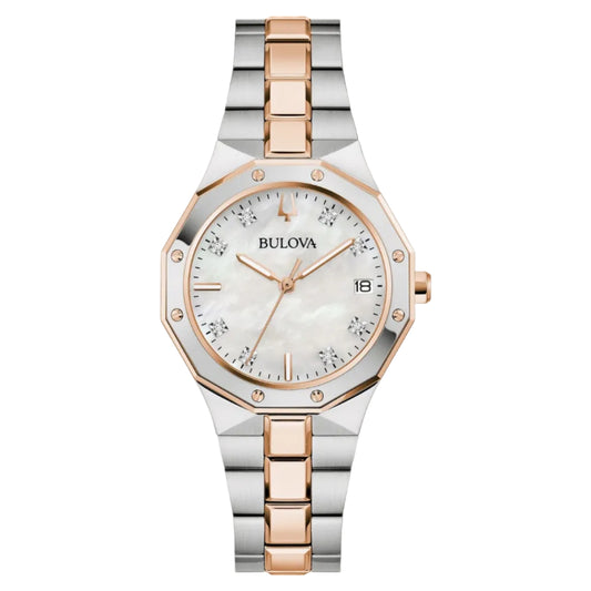 Bulova Classic Prestige Madre Perla, PVD Rosa, Diamantes — Dama