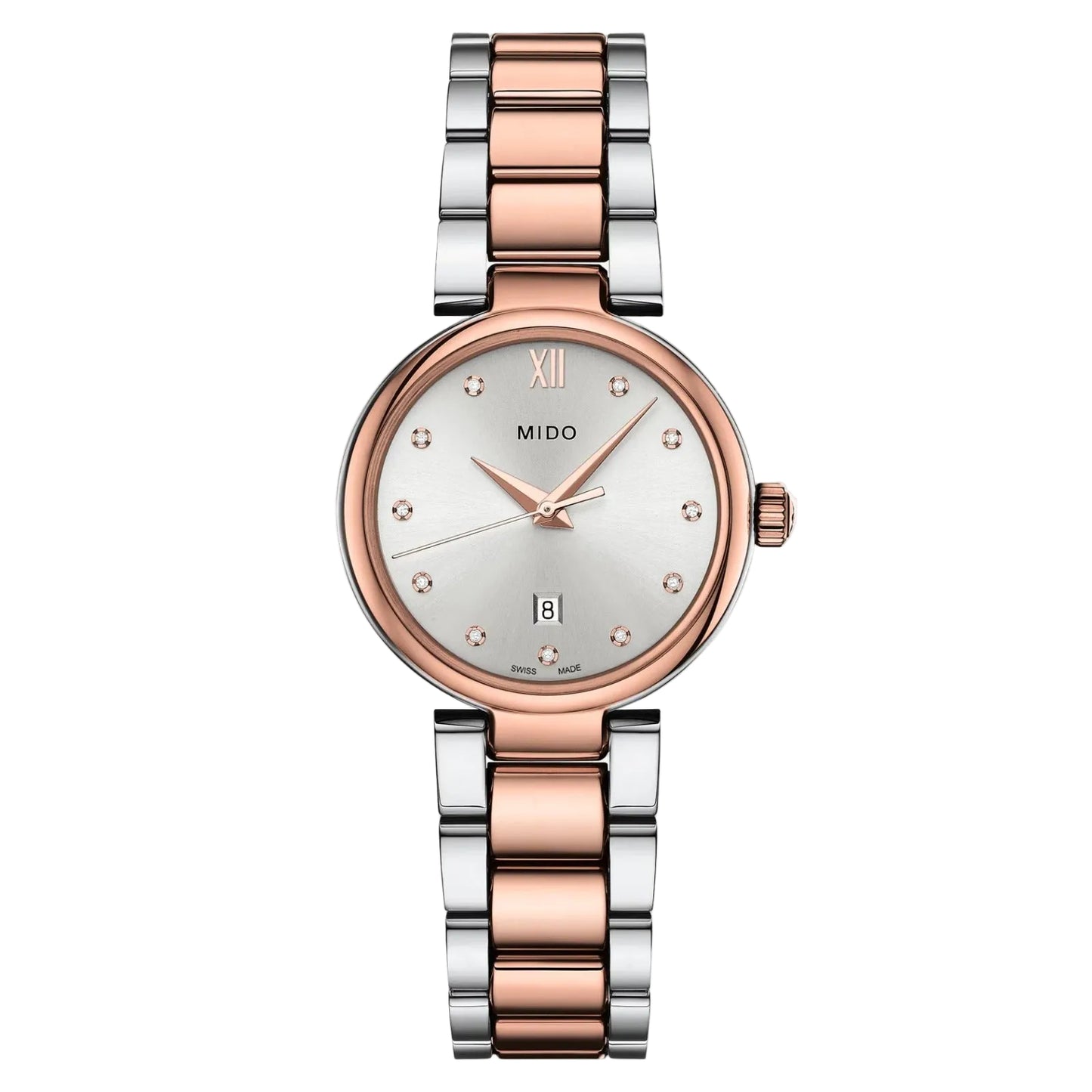 Mido Baroncelli Donna PVD Rosa, Carátula Plata con Diamantes — Dama