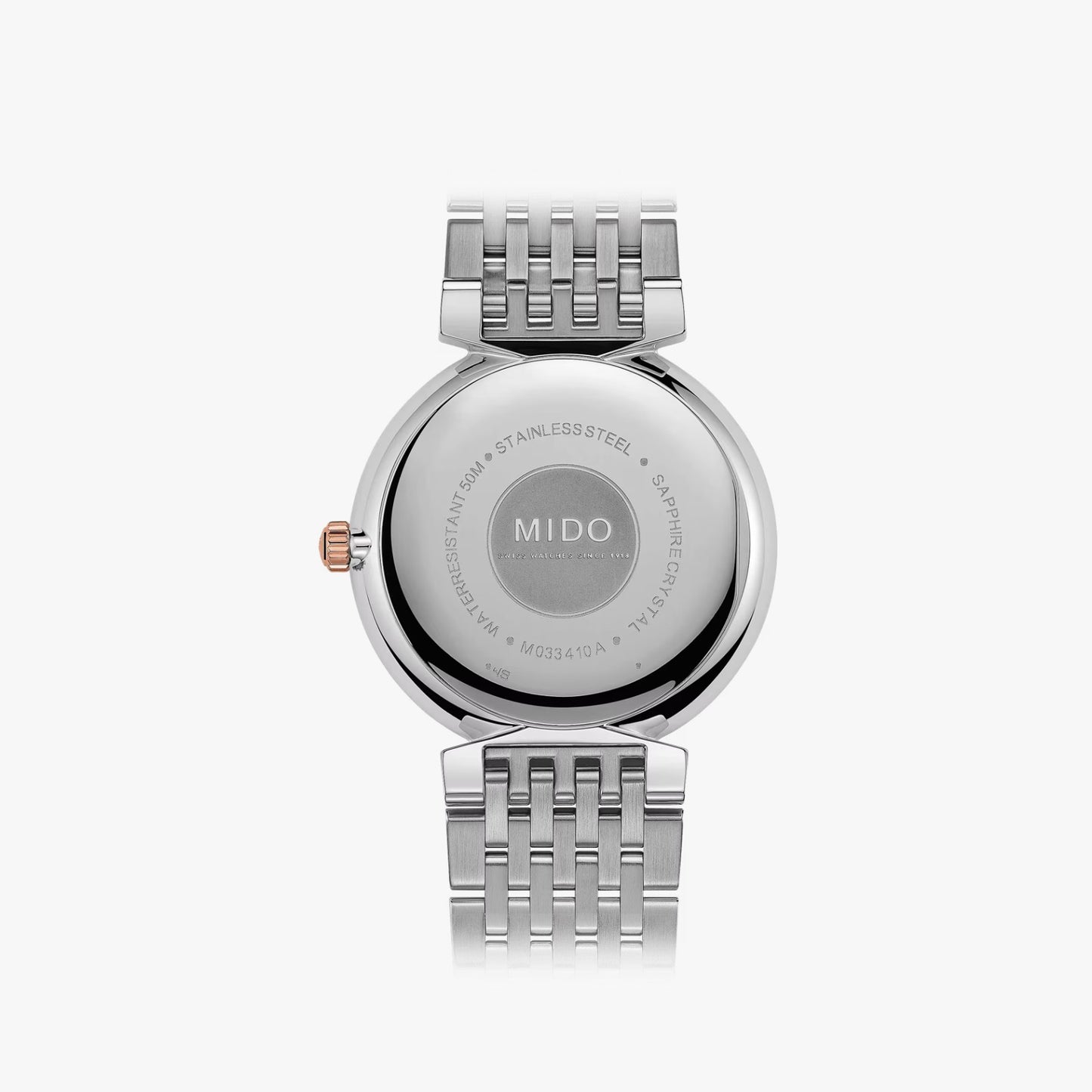 Mido Línea Dorada Bicolor PVD Rosa, Carátula Blanca — Caballero