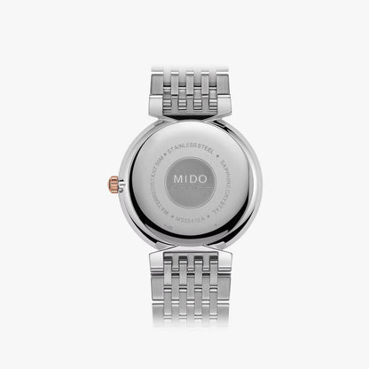 Mido Línea Dorada Bicolor PVD Rosa, Carátula Blanca — Caballero
