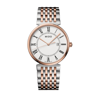 Mido Línea Dorada Bicolor PVD Rosa, Carátula Blanca — Caballero