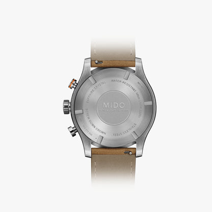Mido Multifort Chronograph Carátula Gris, Correa Piel Marrón — Caballero