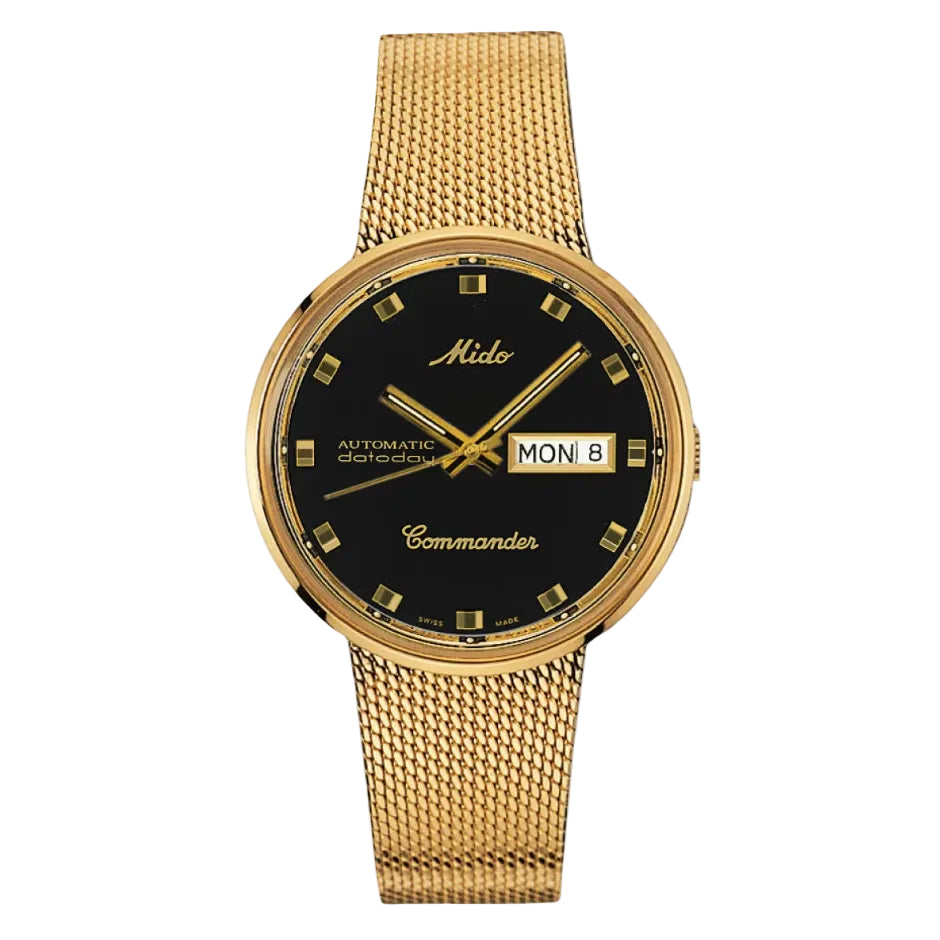 Mido Commander PVD Dorado, Carátula Negra — Caballero