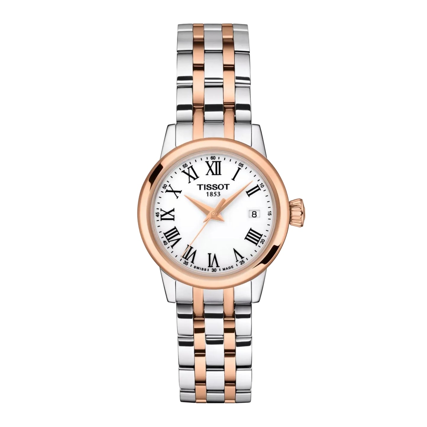 Tissot Classic Dream, Bicolor PVD Rosa, Carátula Blanca — Dama