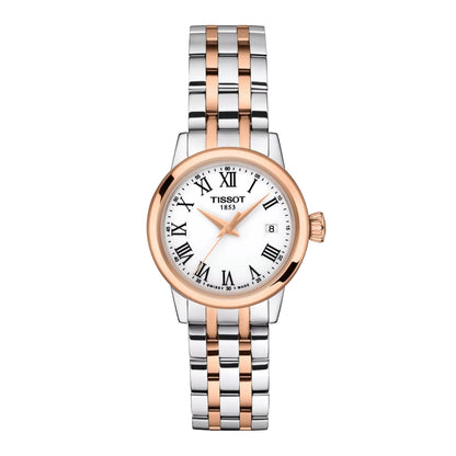 Tissot Classic Dream, Bicolor PVD Rosa, Carátula Blanca — Dama