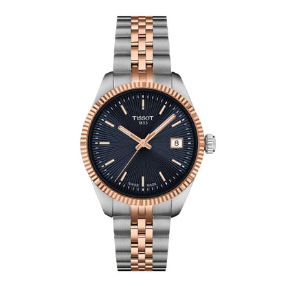 TISSOT BALLADE, Bicolor PVD Rosa, Carátula Azul — Dama