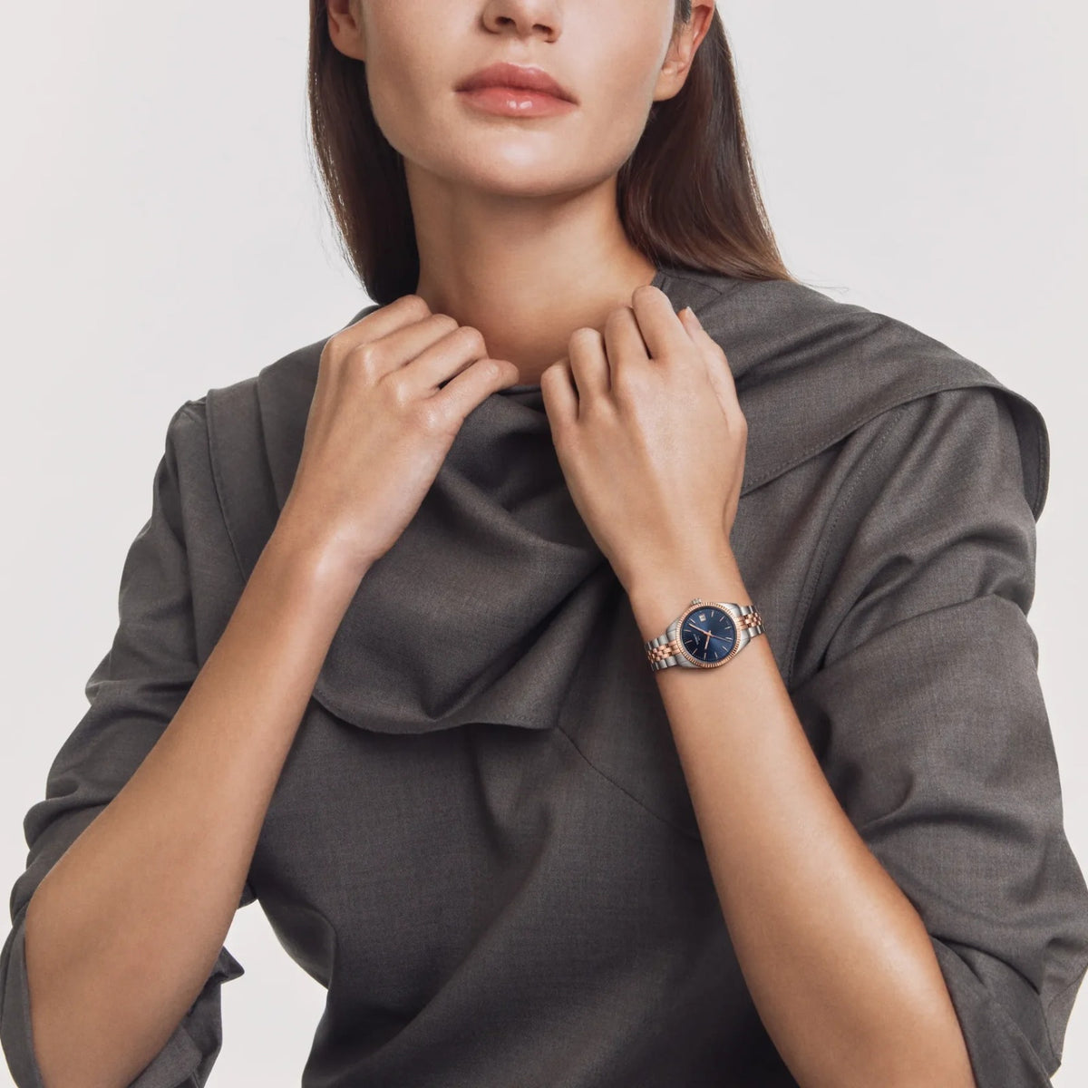 TISSOT BALLADE, Bicolor PVD Rosa, Carátula Azul — Dama