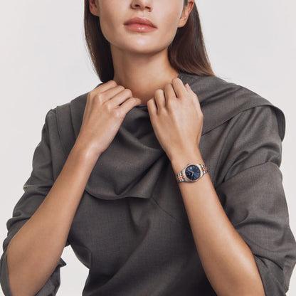 TISSOT BALLADE, Bicolor PVD Rosa, Carátula Azul — Dama