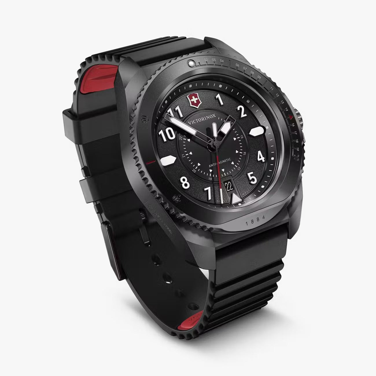Victorinox Journey 1884, PVD Negro, Correa Caucho — Caballero