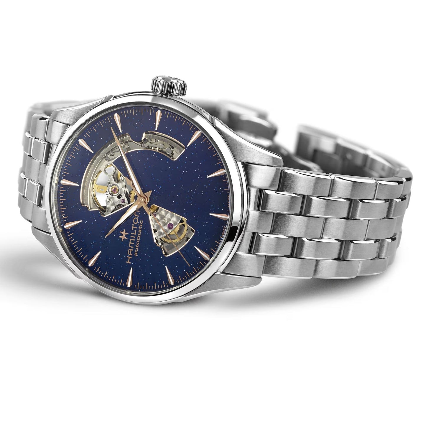 Hamilton Jazzmaster Open Heart Auto, Azul Degradado, Extensible Acero — Caballero