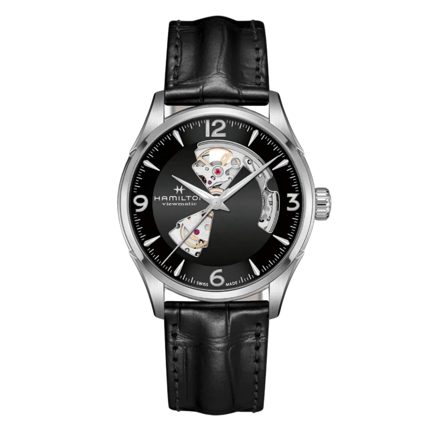 Hamilton Jazzmaster Open Heart Auto, Negro Degradado, Correa Piel — Caballero