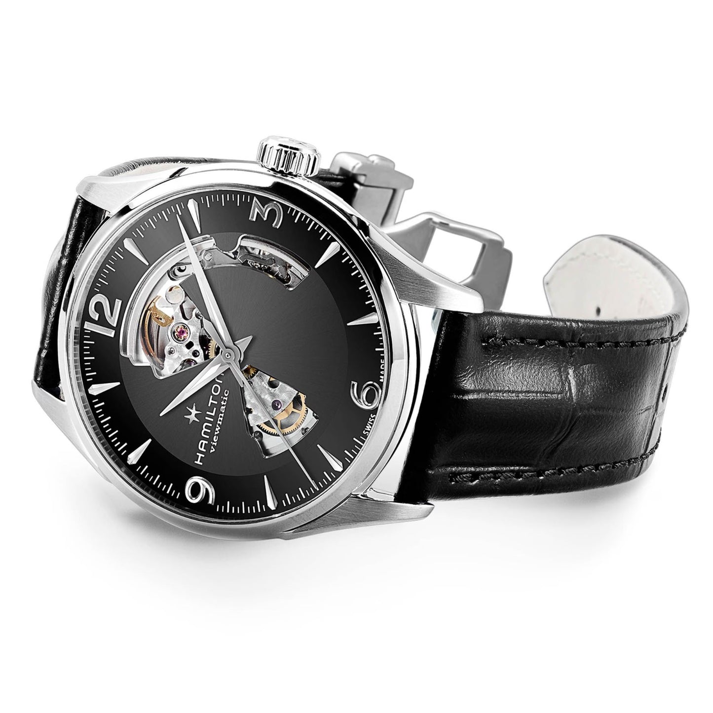 Hamilton Jazzmaster Open Heart Auto, Negro Degradado, Correa Piel — Caballero