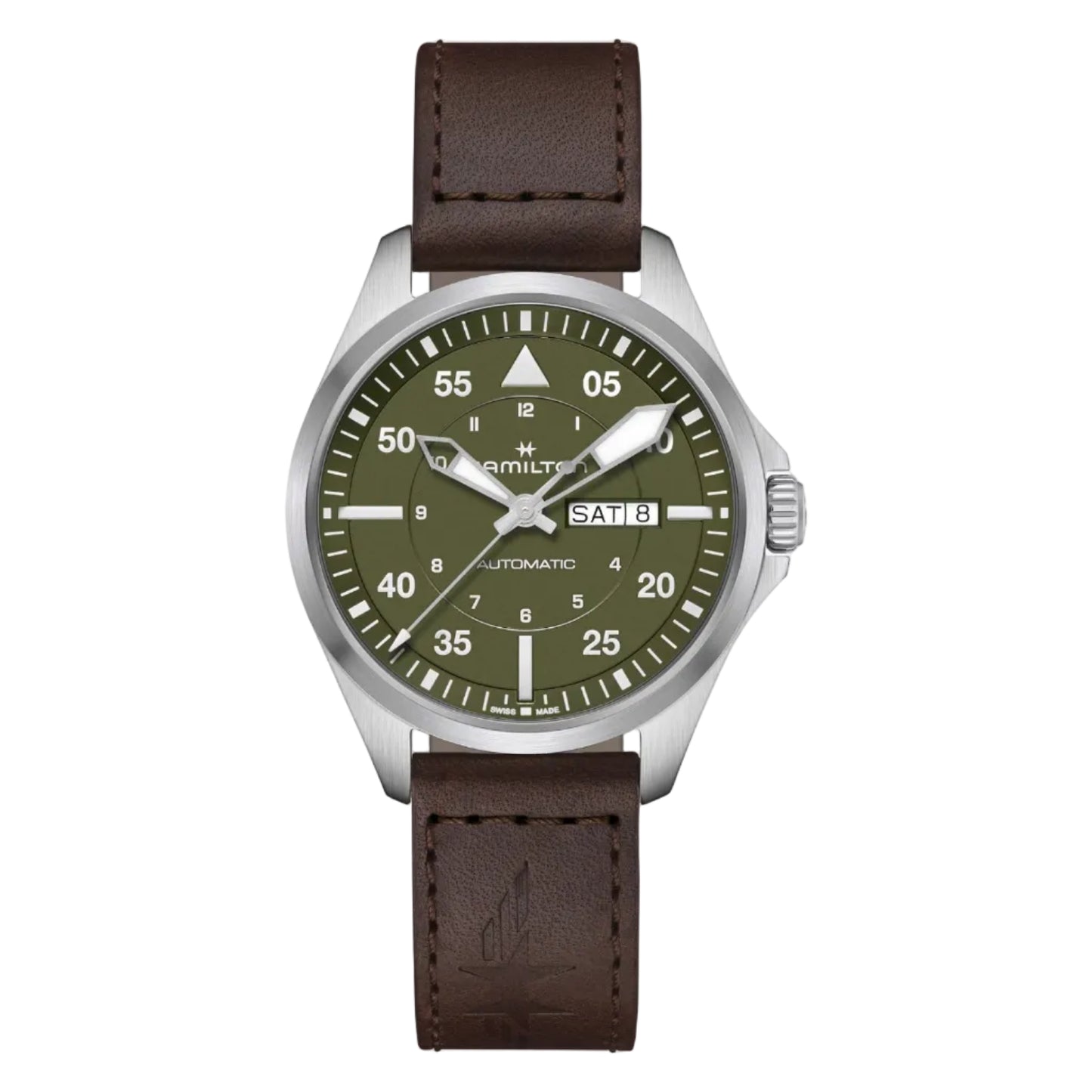 Hamilton Khaki Aviation Pilot Day Date Auto, Verde Oliva — Caballero