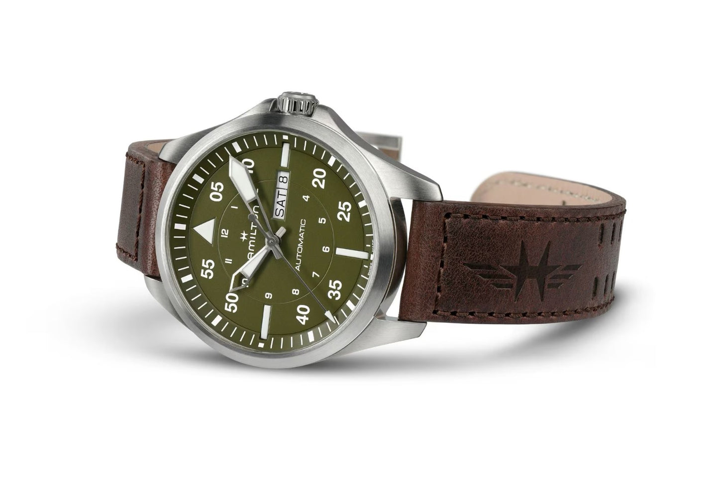 Hamilton Khaki Aviation Pilot Day Date Auto, Verde Oliva — Caballero