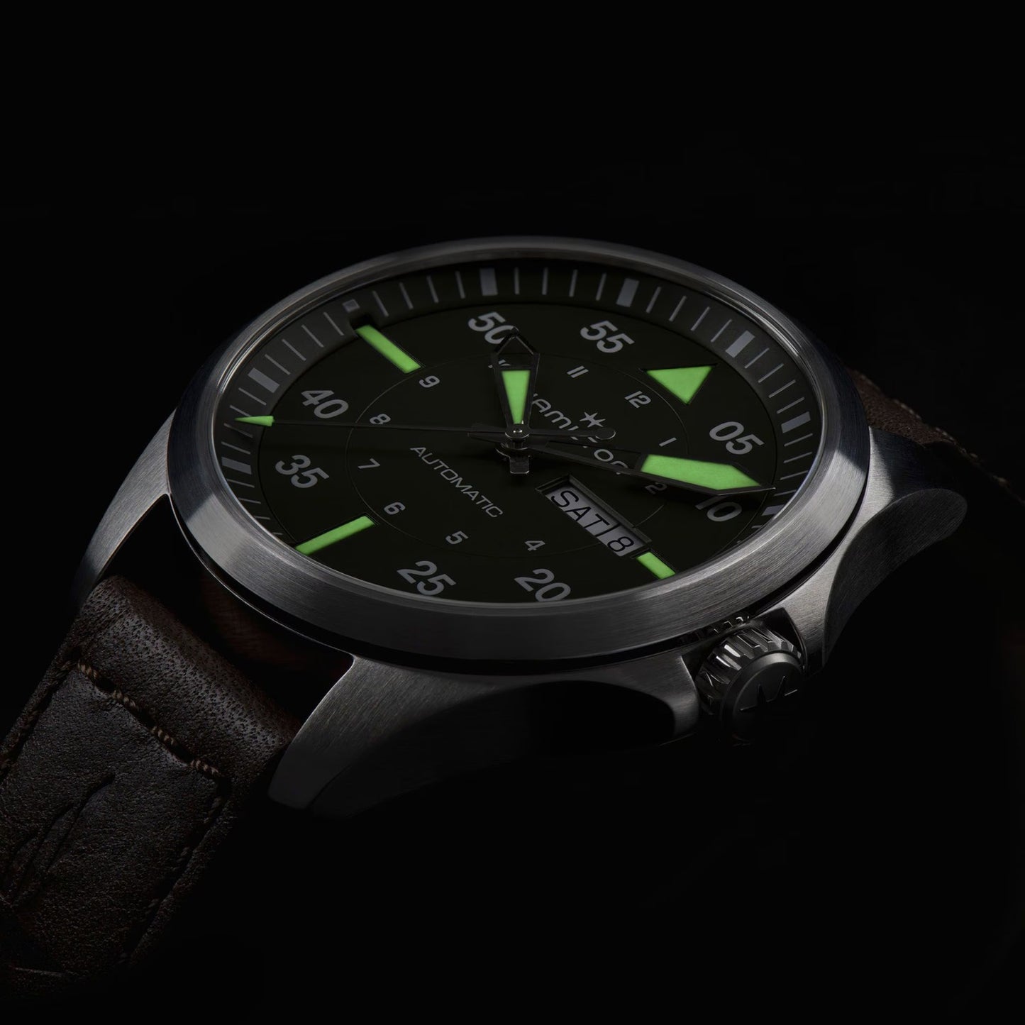 Hamilton Khaki Aviation Pilot Day Date Auto, Verde Oliva — Caballero