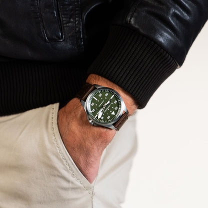 Hamilton Khaki Aviation Pilot Day Date Auto, Verde Oliva — Caballero