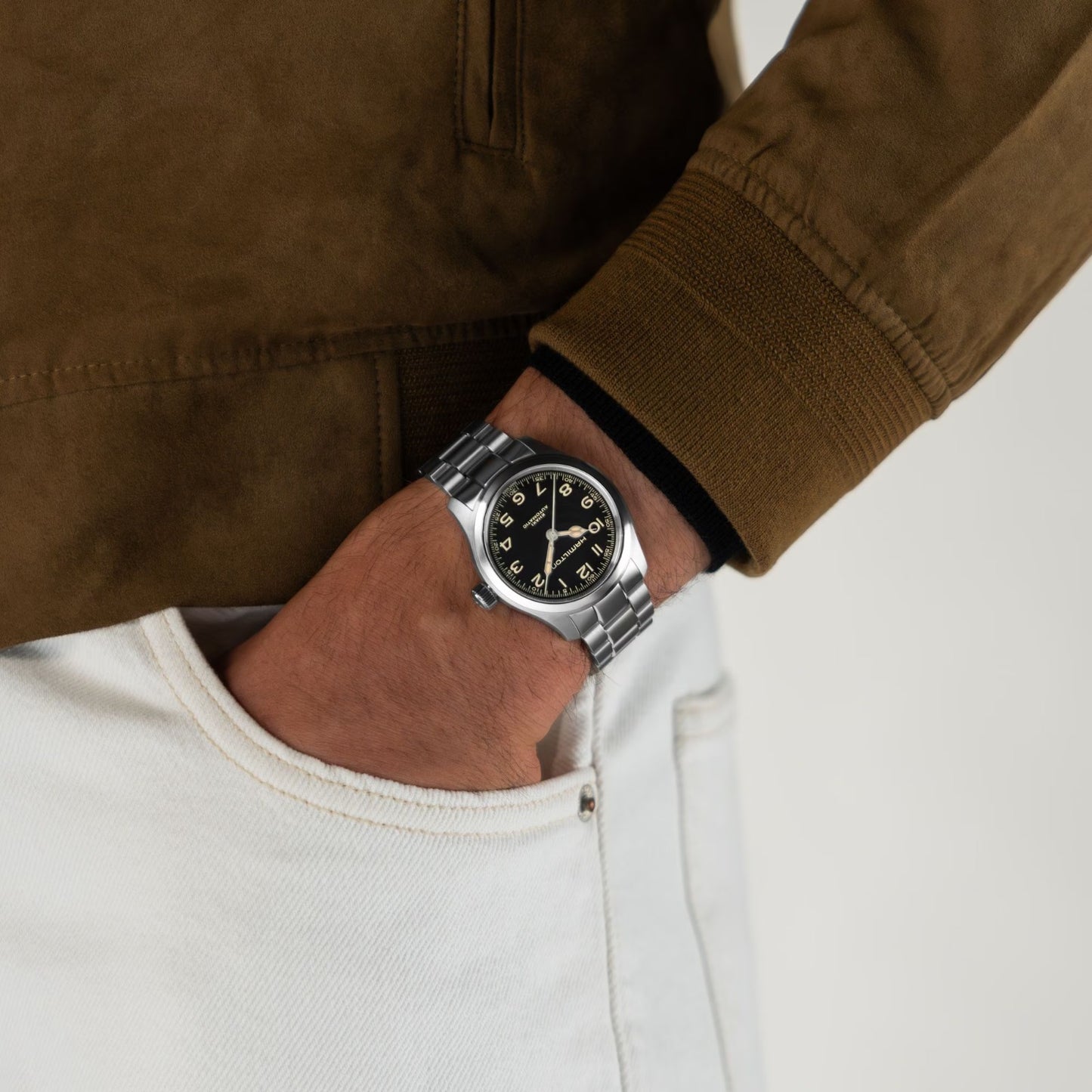 Hamilton Khaki Field Murph, Día-Fecha Central, Extensible Acero — Caballero
