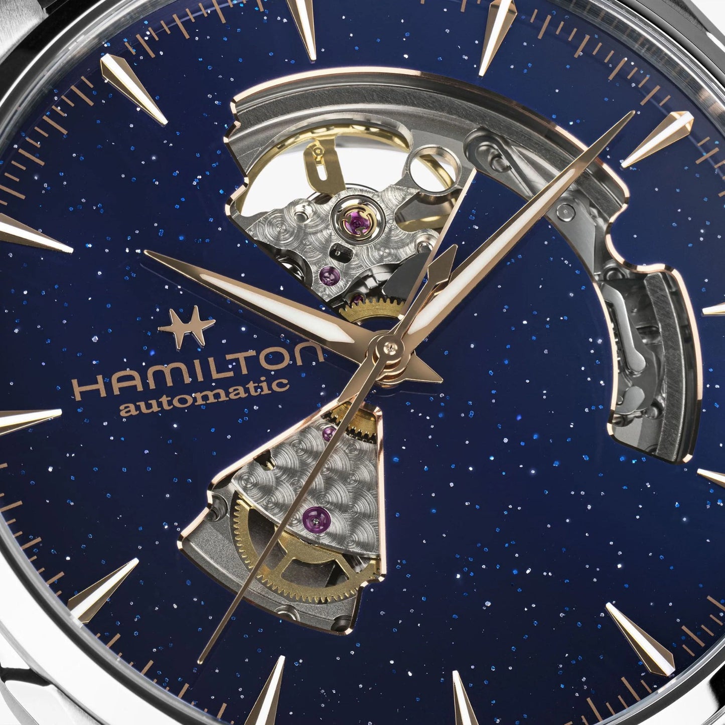 Hamilton Jazzmaster Open Heart Auto, Azul, Correa Piel — Caballero