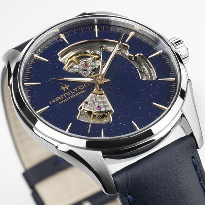 Hamilton Jazzmaster Open Heart Auto, Azul, Correa Piel — Caballero