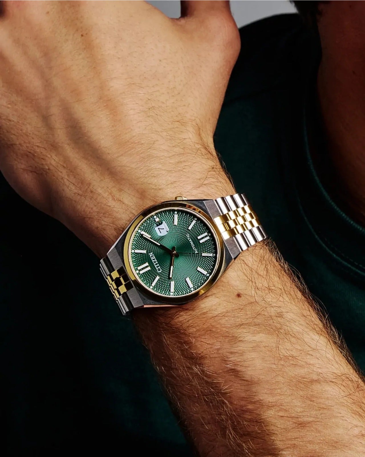 Citizen Sport Luxury Tsuyosa 60, PVD Rosa, Carátula Verde — Caballero