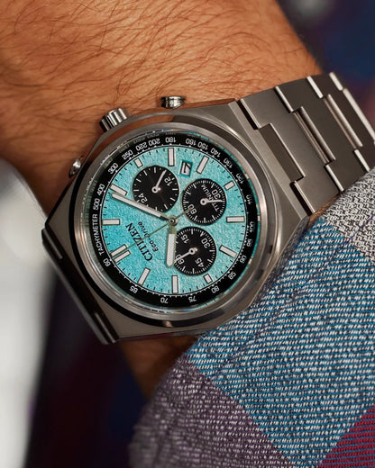 Citizen Súper Titanio Chrono, Carátula Azul Turquesa — Caballero
