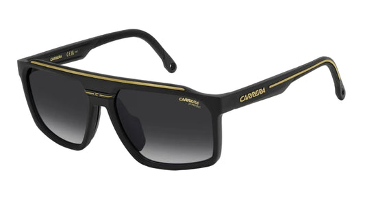 Carrera Negro Mate, Lente Gris Degradado, Franja Dorada — Caballero