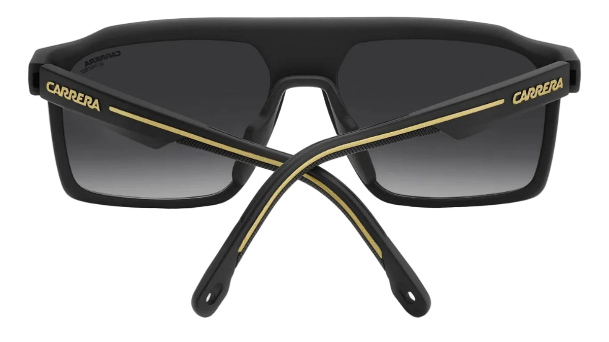 Carrera Negro Mate, Lente Gris Degradado, Franja Dorada — Caballero